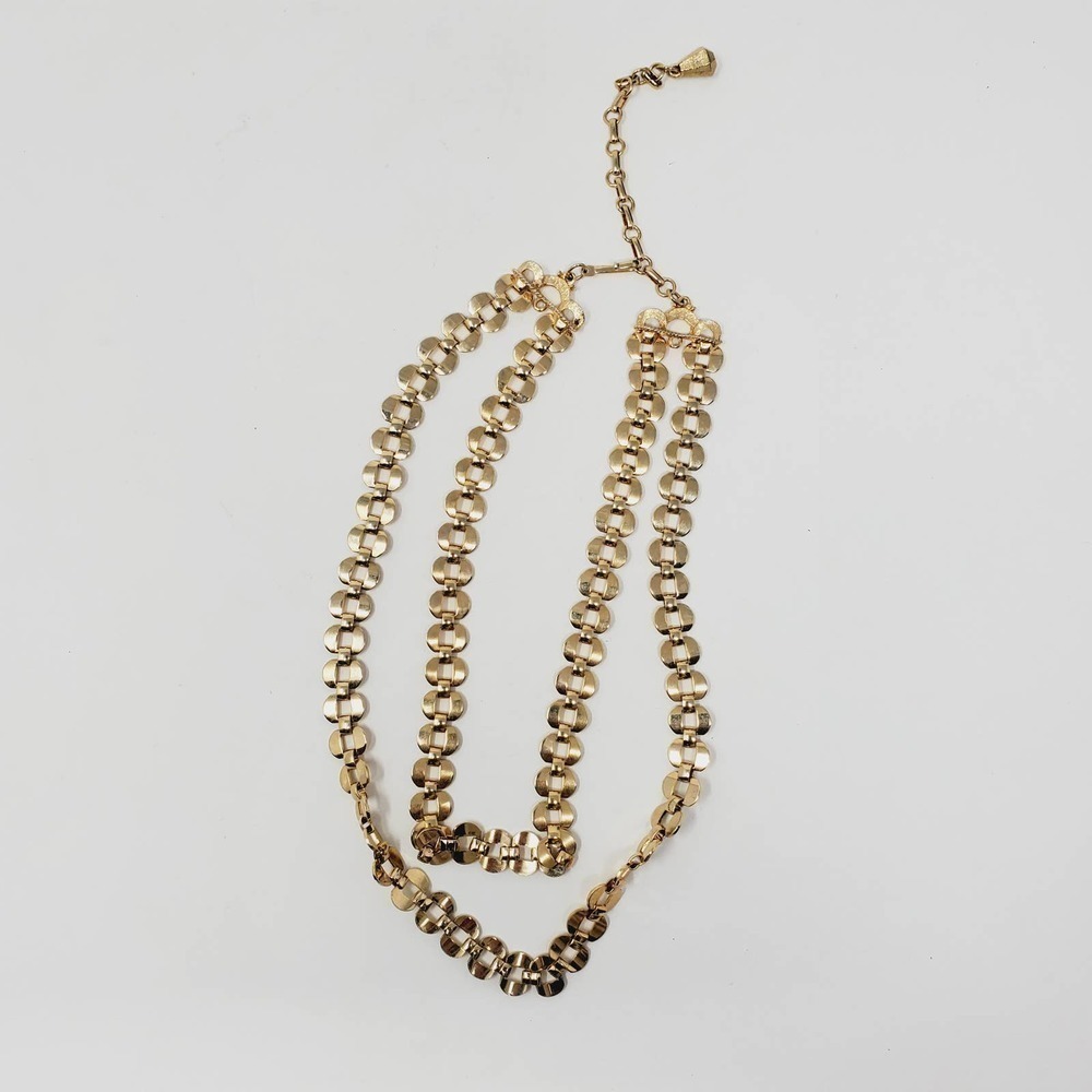 Vintage Signed Coro Gold Tone Double Layer Chunky Linked Y2K Necklace